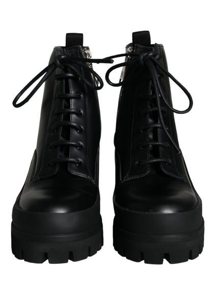 Dolce & Gabbana Black Lace Up Trekking Ankle Boots Men Shoes