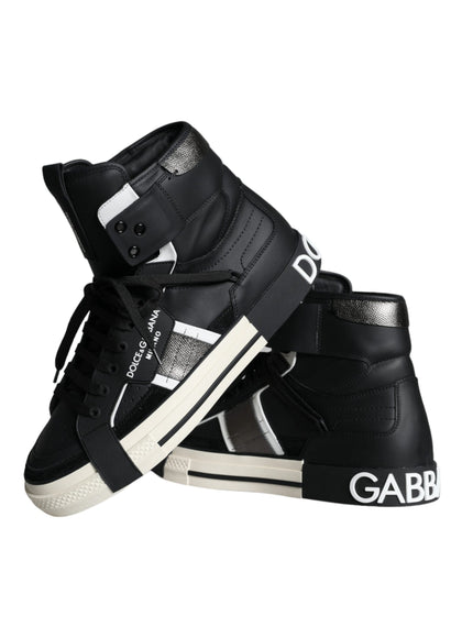 Dolce & Gabbana Black White Lace Up High Top Sneakers Shoes