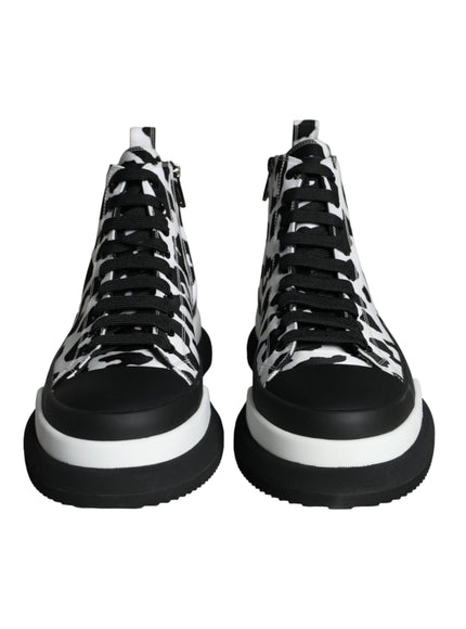 Dolce & Gabbana Black White Leopard High Top Sneaker Shoes