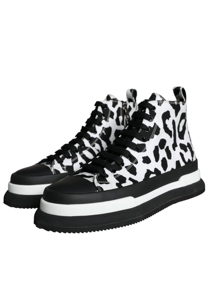 Dolce & Gabbana Black White Leopard High Top Sneaker Shoes