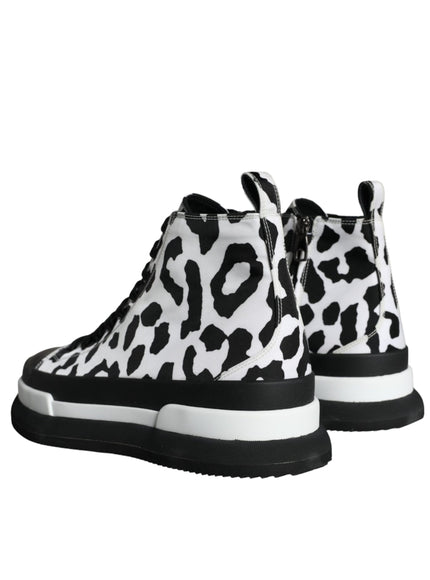 Dolce & Gabbana Black White Leopard High Top Sneaker Shoes