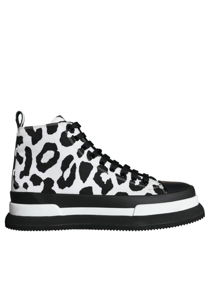 Dolce & Gabbana Black White Leopard High Top Sneaker Shoes