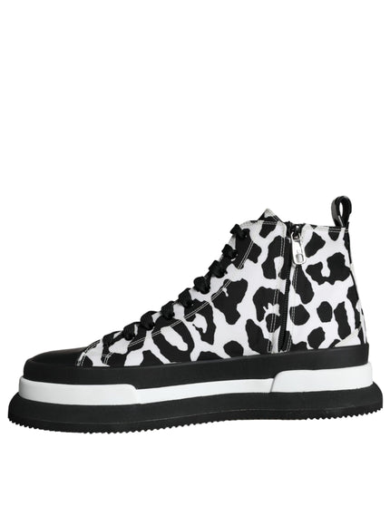 Dolce & Gabbana Black White Leopard High Top Sneaker Shoes