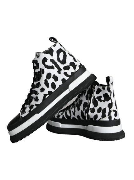 Dolce & Gabbana Black White Leopard High Top Sneaker Shoes