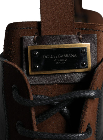 Dolce & Gabbana Brown Suede Camouflage Leather Combat Boots Shoes