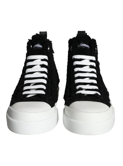 Dolce & Gabbana Black White Fur Logo High Top Sneaker Shoes