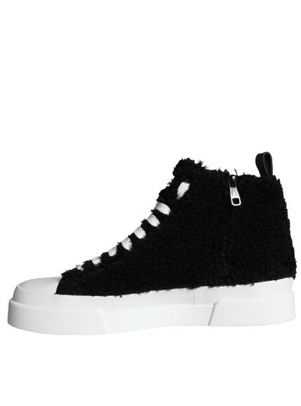 Dolce & Gabbana Black White Fur Logo High Top Sneaker Shoes