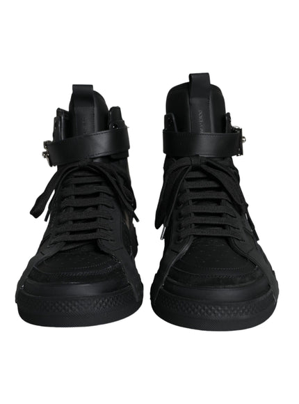 Dolce & Gabbana Black Leather High Top Logo Sneakers Shoes