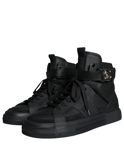 Dolce & Gabbana Black Leather High Top Logo Sneakers Shoes