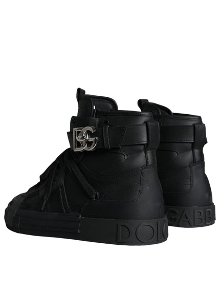 Dolce & Gabbana Black Leather High Top Logo Sneakers Shoes