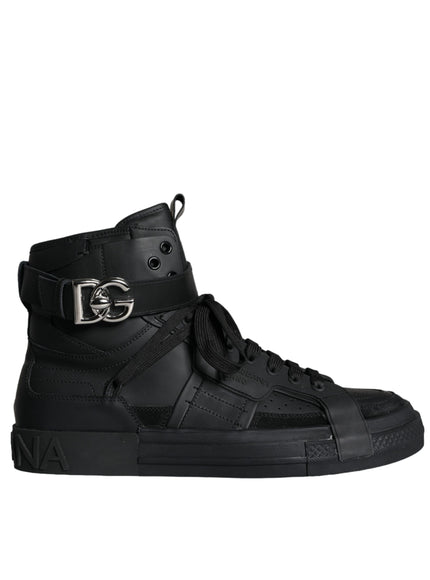 Dolce & Gabbana Black Leather High Top Logo Sneakers Shoes