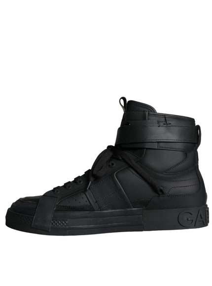 Dolce & Gabbana Black Leather High Top Logo Sneakers Shoes