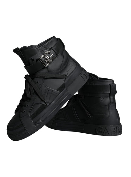 Dolce & Gabbana Black Leather High Top Logo Sneakers Shoes