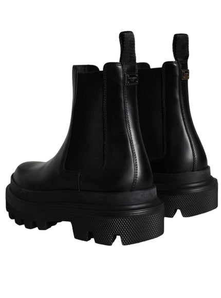 Dolce & Gabbana Black Leather Slip On Stretch Trekking Boots Shoes