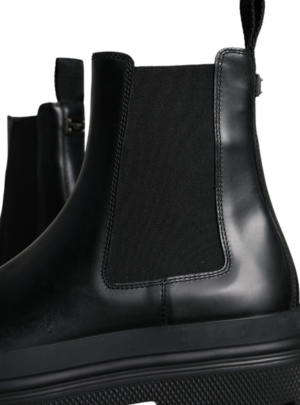 Dolce & Gabbana Black Leather Slip On Stretch Trekking Boots Shoes