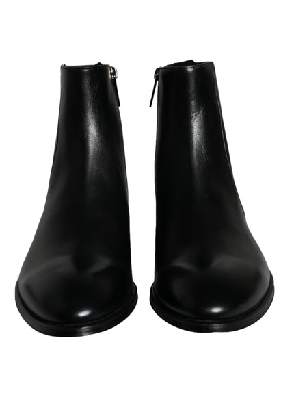 Dolce & Gabbana Black Calf Leather Men Ankle Boots Shoes