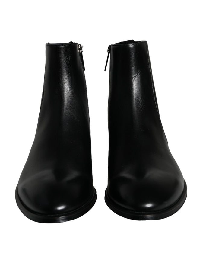 Dolce & Gabbana Black Calf Leather Men Ankle Boots Shoes