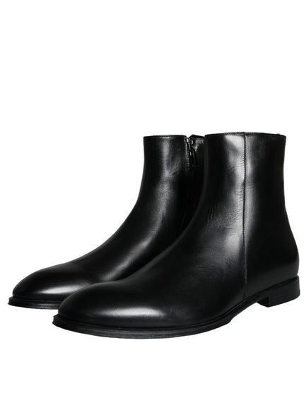 Dolce & Gabbana Black Calf Leather Men Ankle Boots Shoes