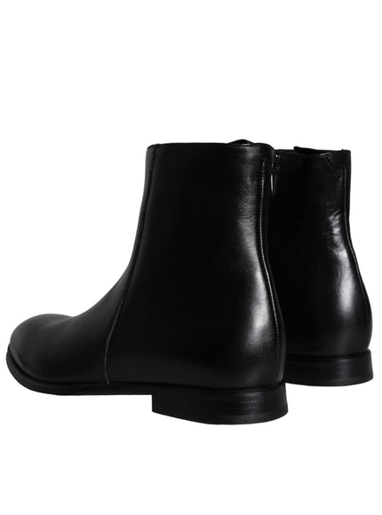 Dolce & Gabbana Black Calf Leather Men Ankle Boots Shoes