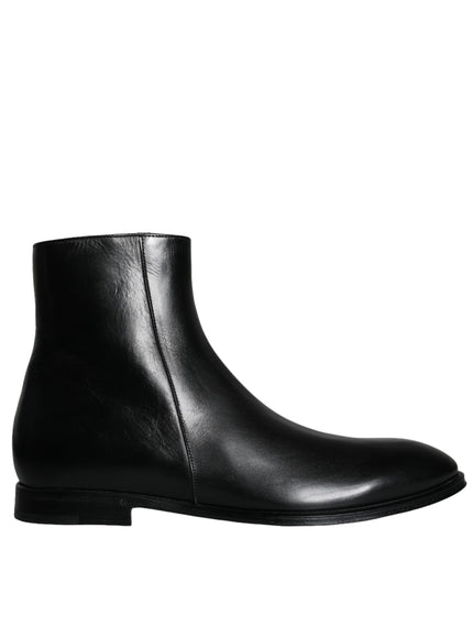 Dolce & Gabbana Black Calf Leather Men Ankle Boots Shoes