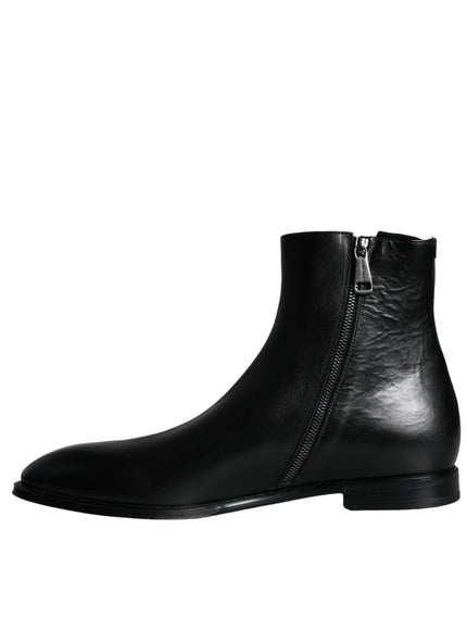 Dolce & Gabbana Black Calf Leather Men Ankle Boots Shoes