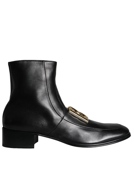 Dolce & Gabbana Black Lambskin Leather Men Ankle Boots Shoes