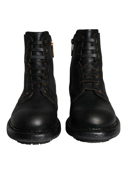 Dolce & Gabbana Black Lace Up Mid Calf Boots Men Shoes