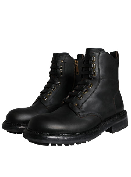 Dolce & Gabbana Black Lace Up Mid Calf Boots Men Shoes