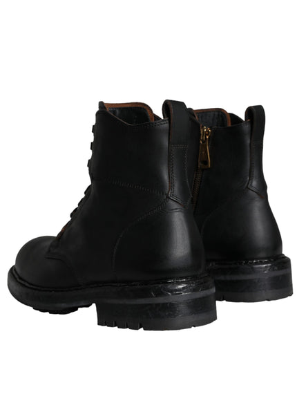 Dolce & Gabbana Black Lace Up Mid Calf Boots Men Shoes