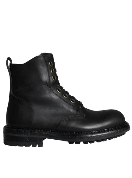 Dolce & Gabbana Black Lace Up Mid Calf Boots Men Shoes