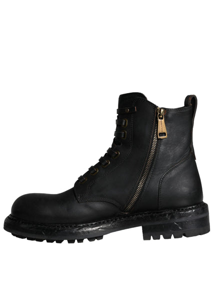 Dolce & Gabbana Black Lace Up Mid Calf Boots Men Shoes