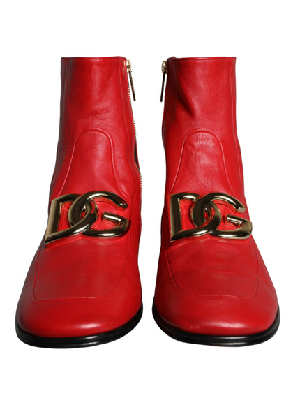 Dolce & Gabbana Red Lambskin Leather Men Ankle Boots Shoes