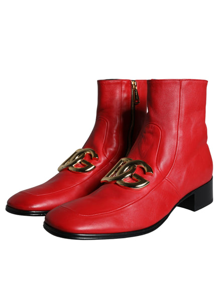 Dolce & Gabbana Red Lambskin Leather Men Ankle Boots Shoes