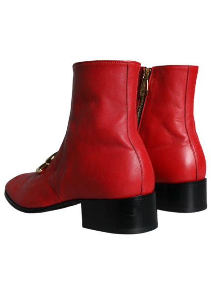 Dolce & Gabbana Red Lambskin Leather Men Ankle Boots Shoes