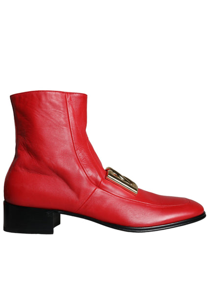 Dolce & Gabbana Red Lambskin Leather Men Ankle Boots Shoes