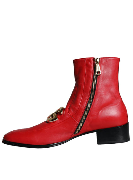 Dolce & Gabbana Red Lambskin Leather Men Ankle Boots Shoes