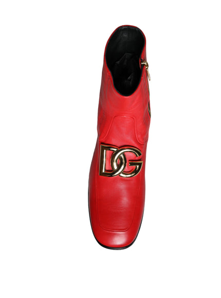 Dolce & Gabbana Red Lambskin Leather Men Ankle Boots Shoes