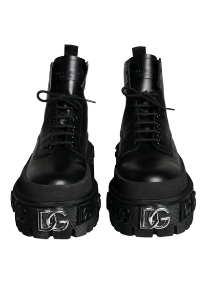 Dolce & Gabbana Black Lace Up Trekking Ankle Boots Men Shoes