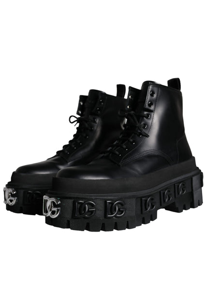 Dolce & Gabbana Black Lace Up Trekking Ankle Boots Men Shoes