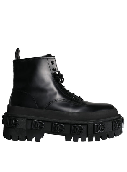 Dolce & Gabbana Black Lace Up Trekking Ankle Boots Men Shoes