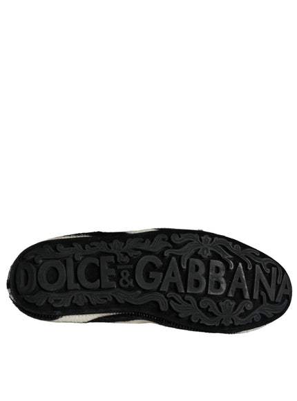 Dolce & Gabbana Black White Calf Fur Slip On Loafers Men Shoes