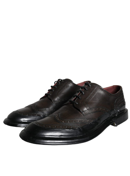 Dolce & Gabbana Black Leather Oxford Wingtip Formal Men Shoes