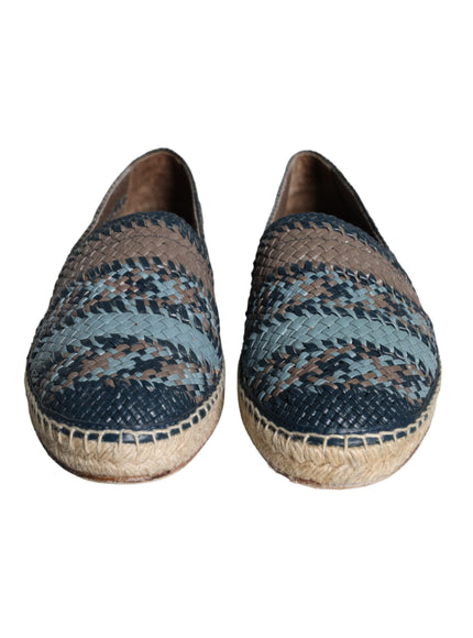 Dolce & Gabbana Blue Gray Woven Leather Buffalo Espadrille Shoes