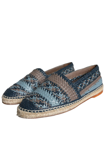 Dolce & Gabbana Blue Gray Woven Leather Buffalo Espadrille Shoes