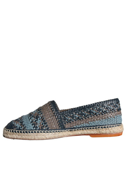 Dolce & Gabbana Blue Gray Woven Leather Buffalo Espadrille Shoes