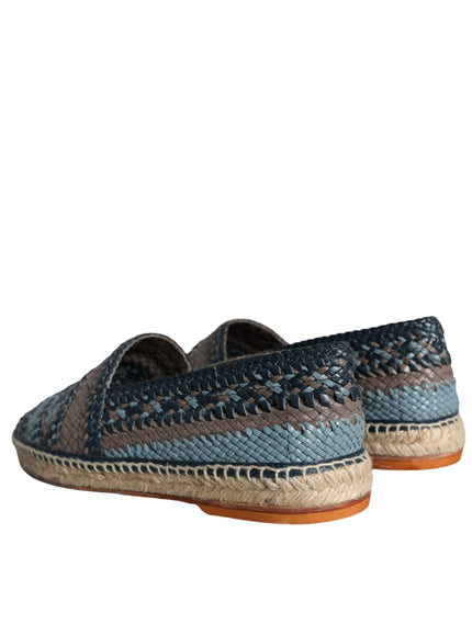 Dolce & Gabbana Blue Gray Woven Leather Buffalo Espadrille Shoes