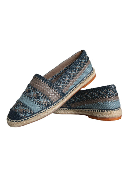 Dolce & Gabbana Blue Gray Woven Leather Buffalo Espadrille Shoes