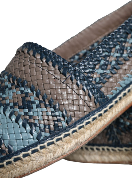 Dolce & Gabbana Blue Gray Woven Leather Buffalo Espadrille Shoes