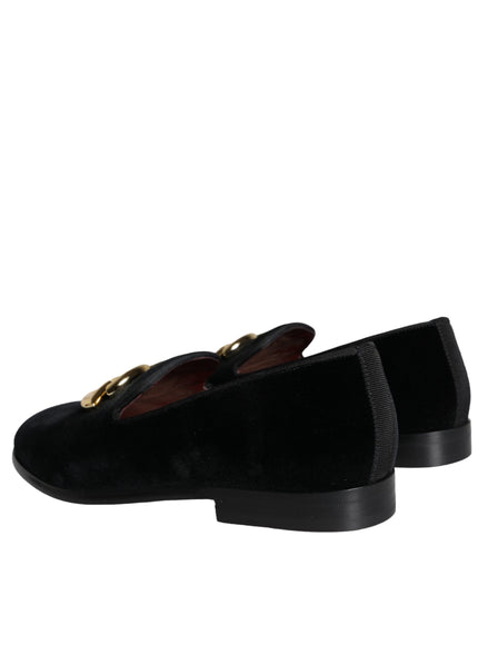 Dolce & Gabbana Black Velvet Cotton Logo Loafers Dress Shoes