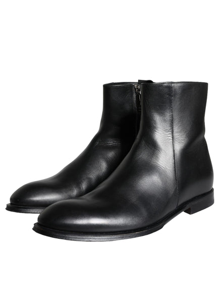 Dolce & Gabbana Black Calf Leather Men Ankle Boots Men Shoes